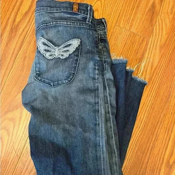 7 For All Mankind Denim - Seven 7 for All Mankind Women’s Straight Leg Jeans Butterfly Pocket Blue 29